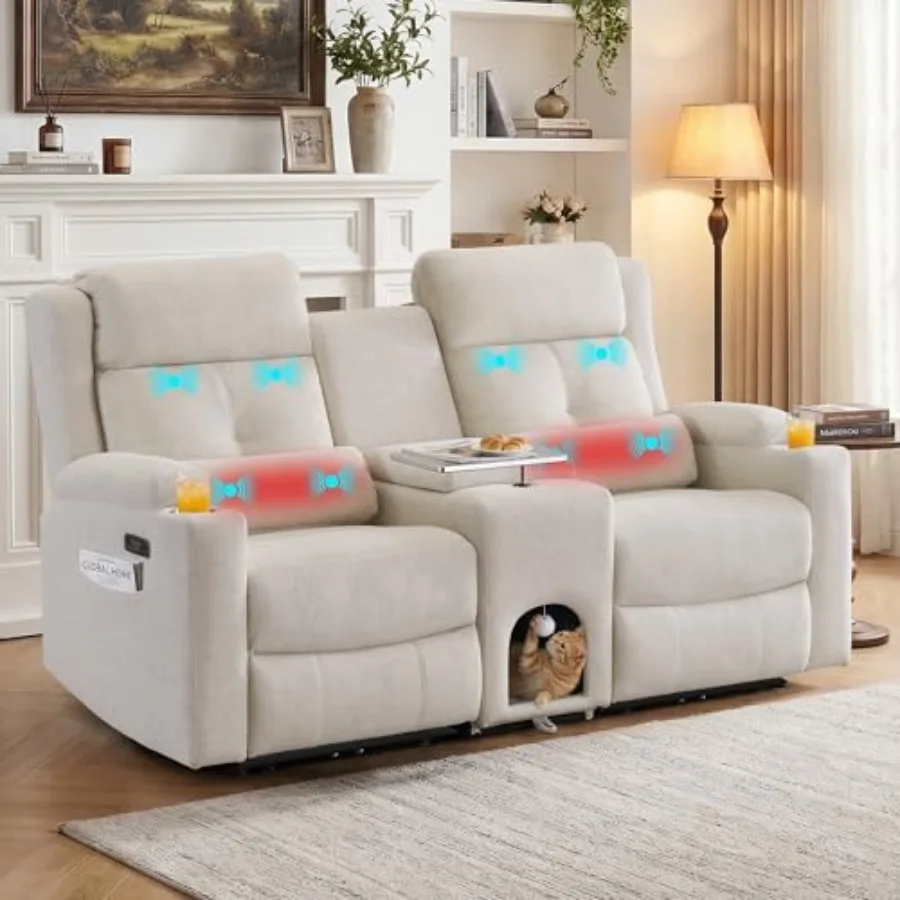 

Power Reclining Sofa, Cat-Proof Electric Reclining Couch w/Massage and Heat, Compact 2-Seater Sofa for Living Roomand Small Spa