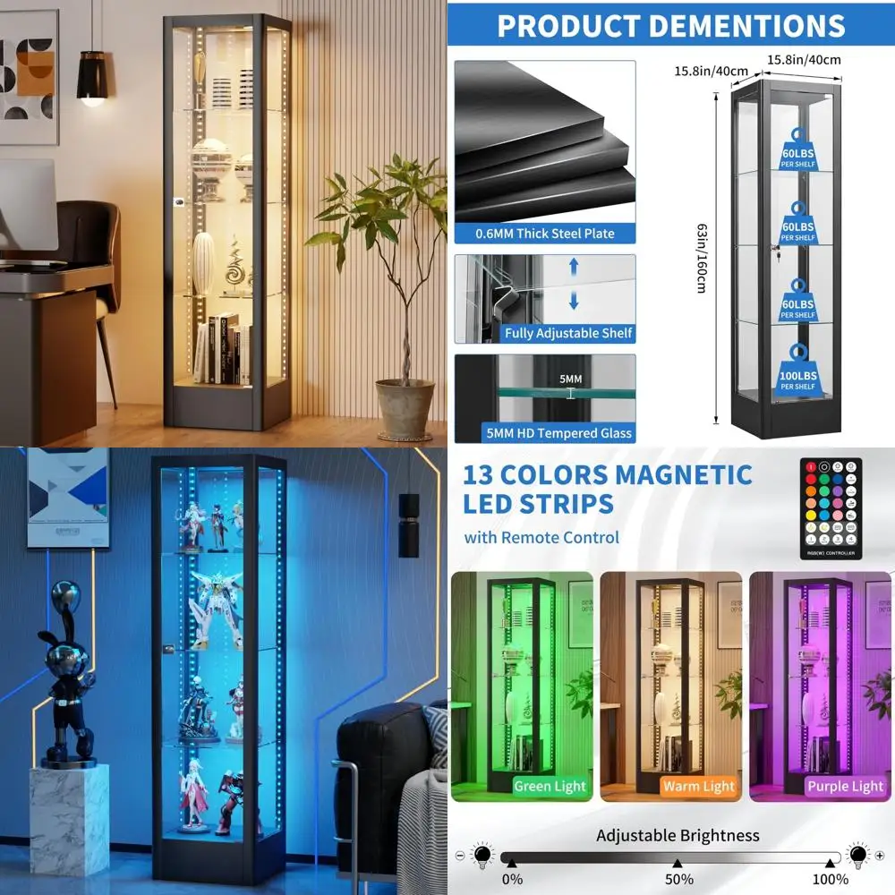 

4-х уровневая стеклянная витрина с подсветкой, 13-цветной подсветкой и запирающейся дверью