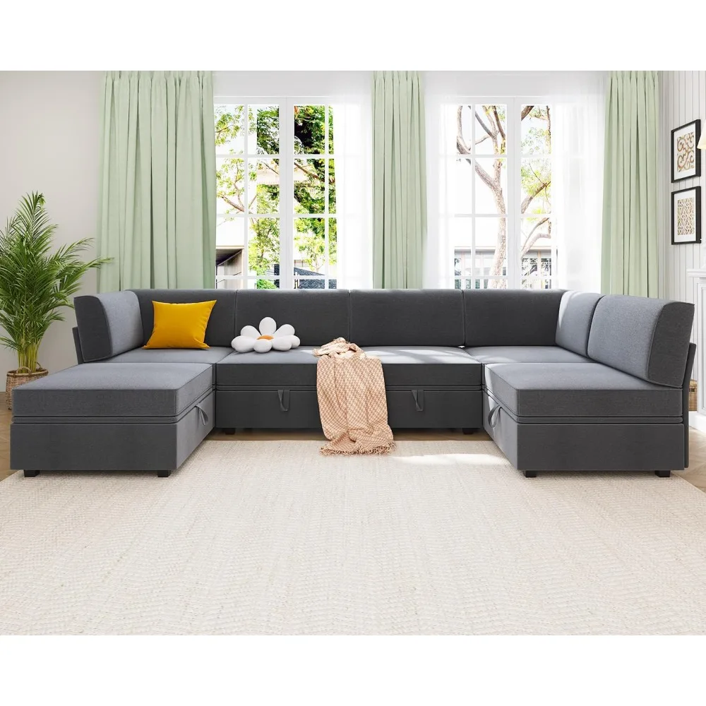 Sectional Couches,with Srorage, 6 Seat Convertible U/L Shaped Couch，High Rebound Sponge,Sectional Sofa