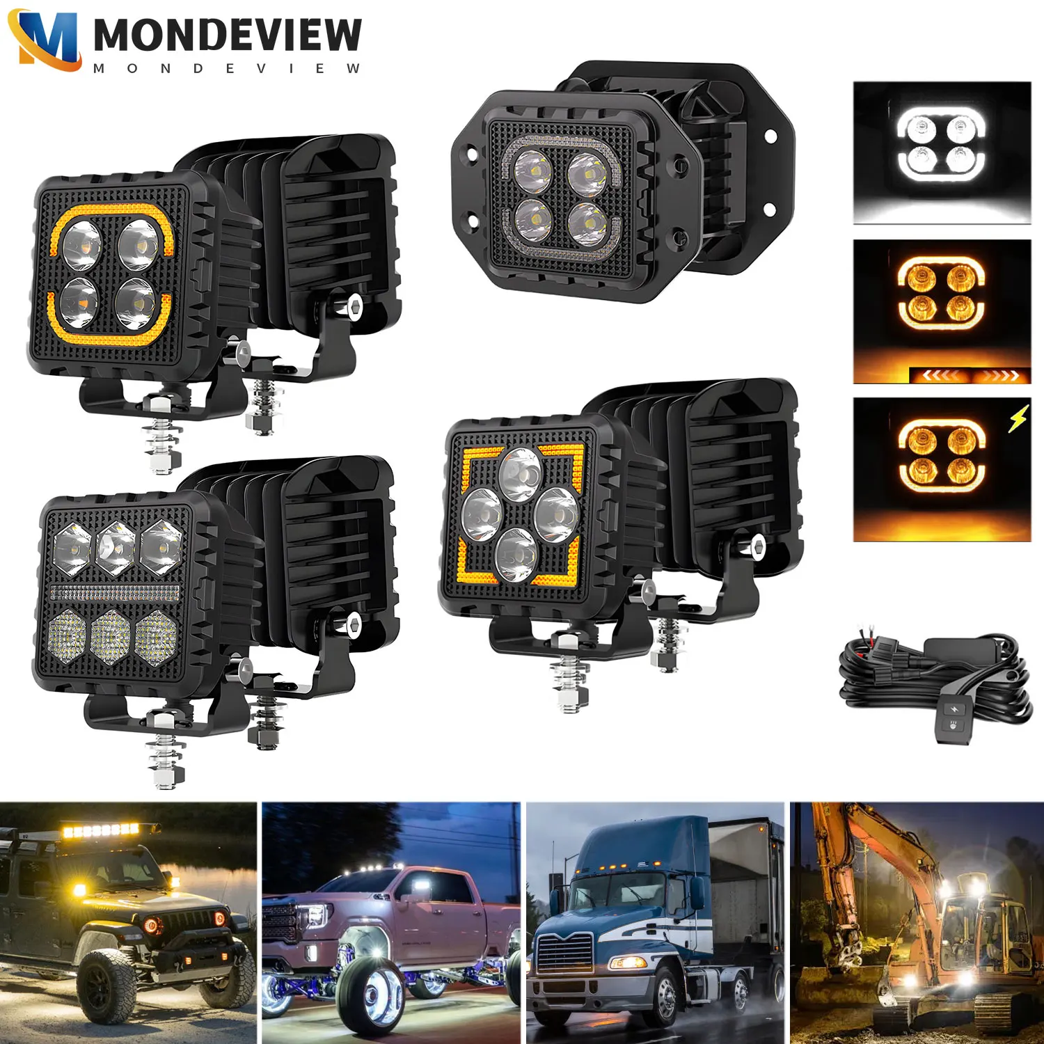 

MONDEVIEW 2pcs 3-inch spotlight/flood LED work light 6500K 80W 5800LM fog light suitable for Jeep off-road vehicle SUV ATV car