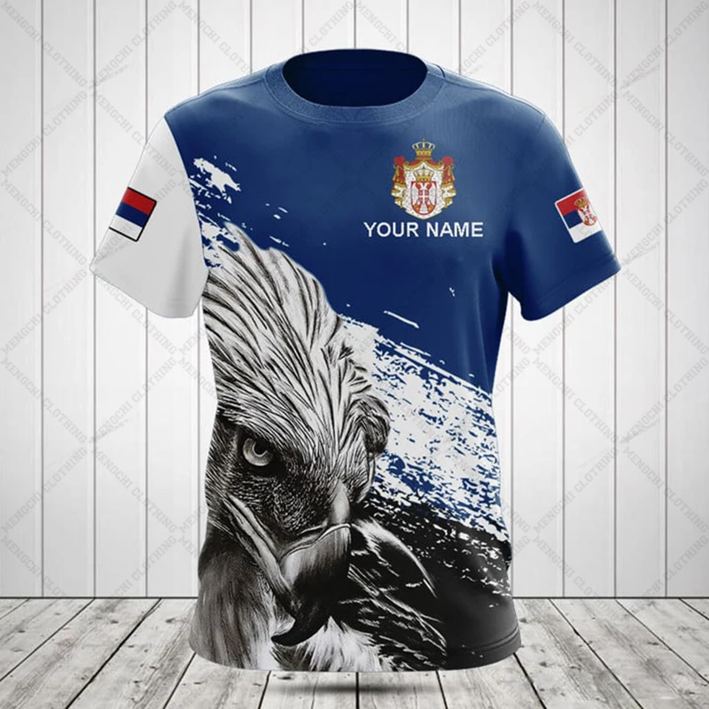 Custom Name Summer Casual Serbia Flag Graphic T-shirts Cool Men's Fashion Jersey Soft Short Sleeve Tops Fast Dry Sportswear