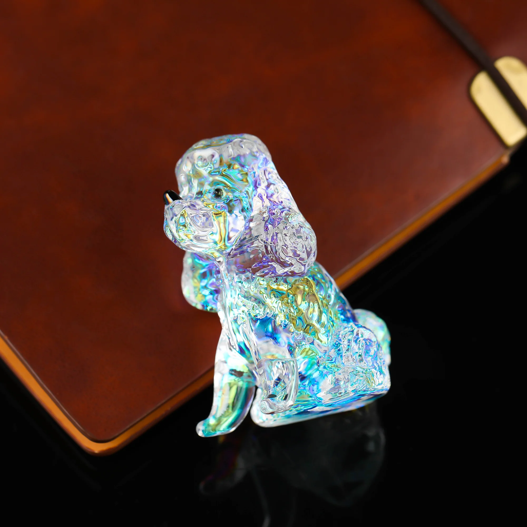 Crystal Poodle Dog Animal Figurine Glass Clear Dog Collection Ornament Handmade Puppy Paper Gift Home Table Decor decoration