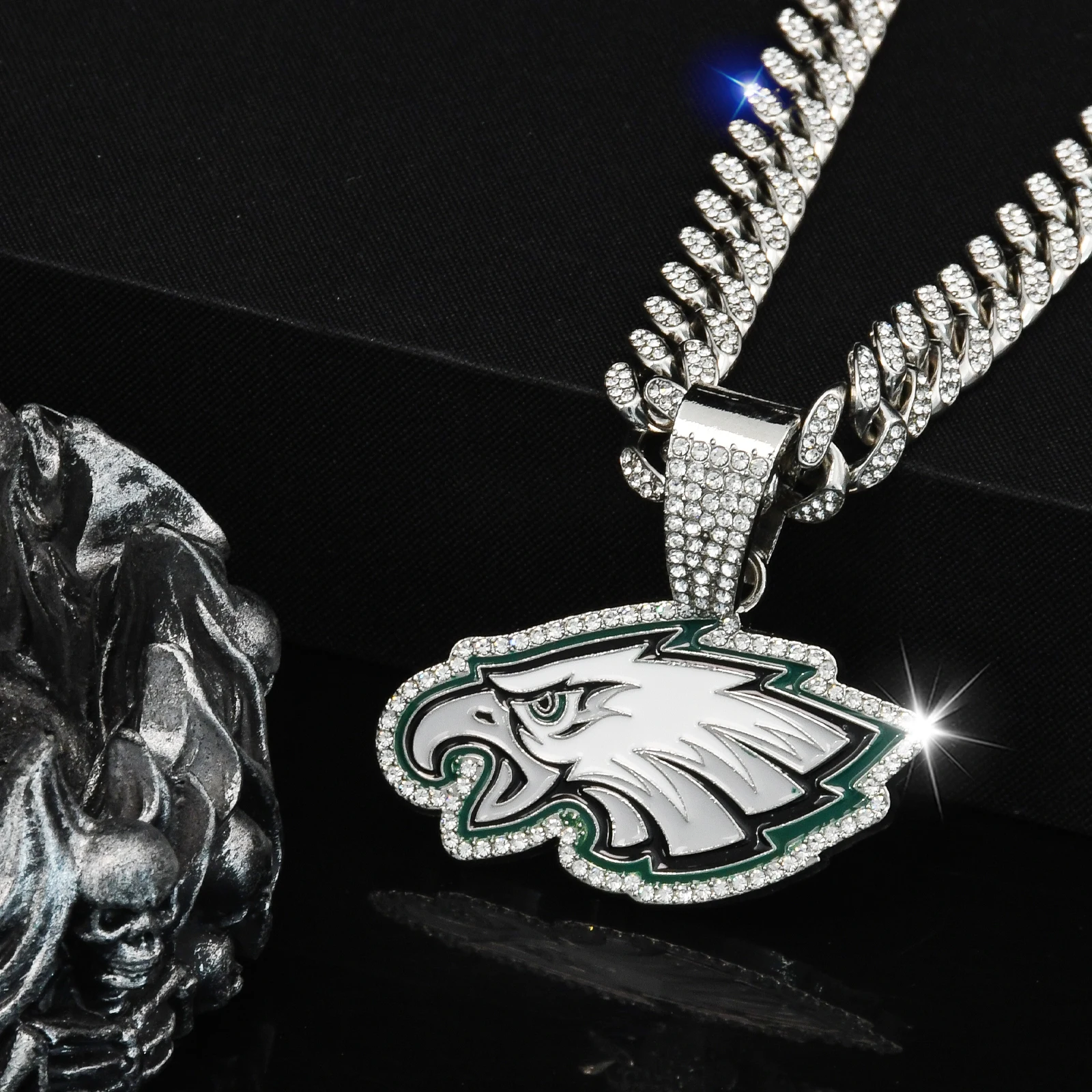 Popular Animal Pendant Eagle Logo Full Rhinestone Icy Cuban Chain Hip Hop Jewelry for Mens