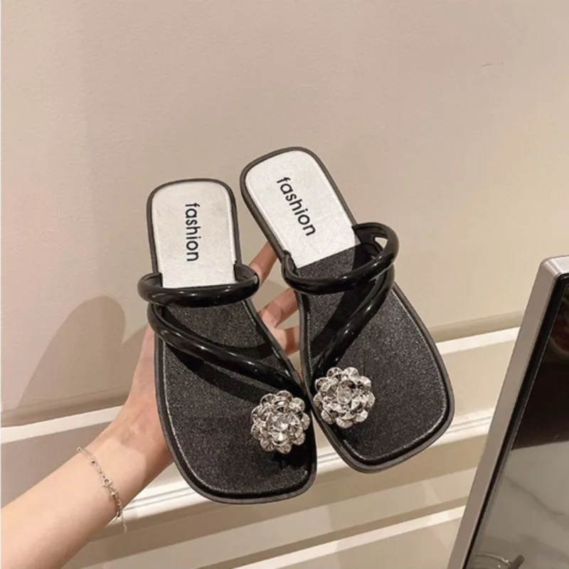 

Women Rhinestone Slingback Sandals Stylish Soft Sole Open Toe Flip Flops Versatile Dress Matching Trendy Comfortable Beach Shoes