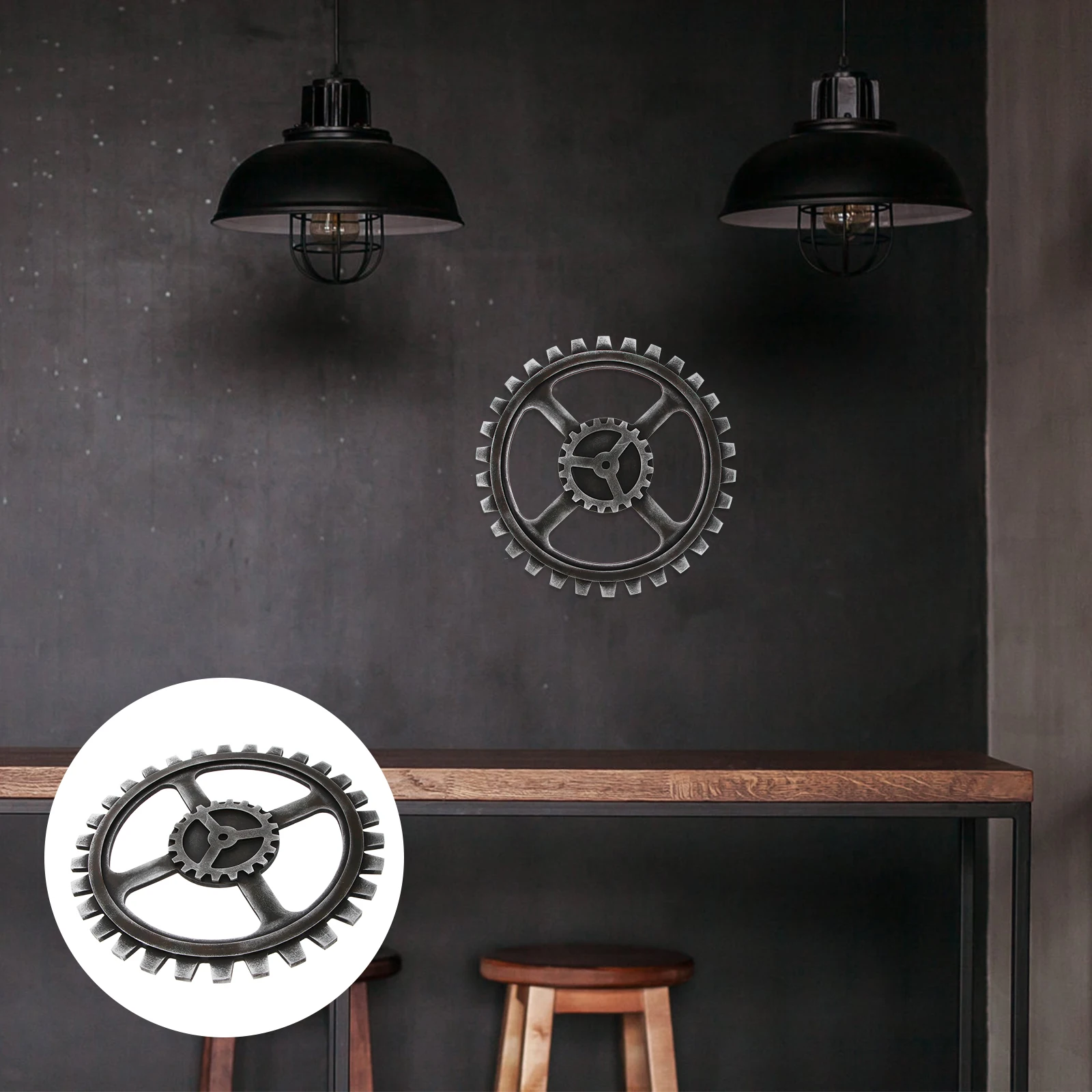

40cm Gear Wall Decoration Wooden Industrial Style Hanging Art Craft Grey Wheel Retro Home Decor Bedroom Living Office Cafe