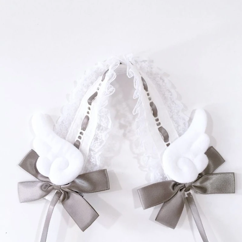 Accesorio para cabello hecho a mano, diadema gótica Lolitas, diademas encaje para sirvienta, decoraciones lindas con y