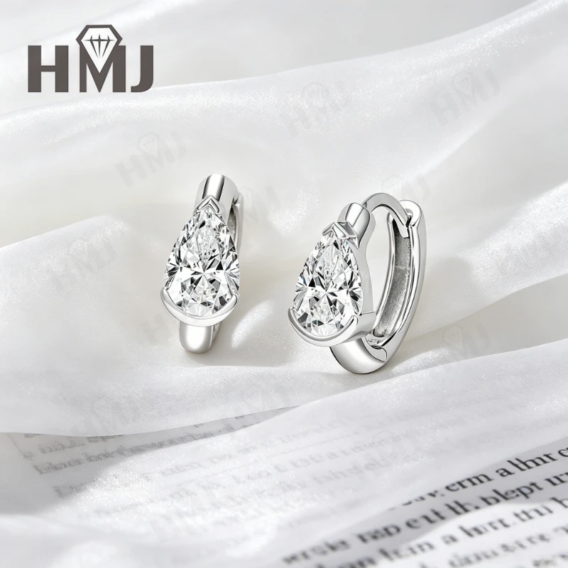 GRA-zertifizierte minimalistische Moissanit-Ohrhänger im Birnen-Schliff, 925er Sterlingsilber, D-Farbe, feiner Partyschmuck, Muttertagsgeschenke – Detail 6