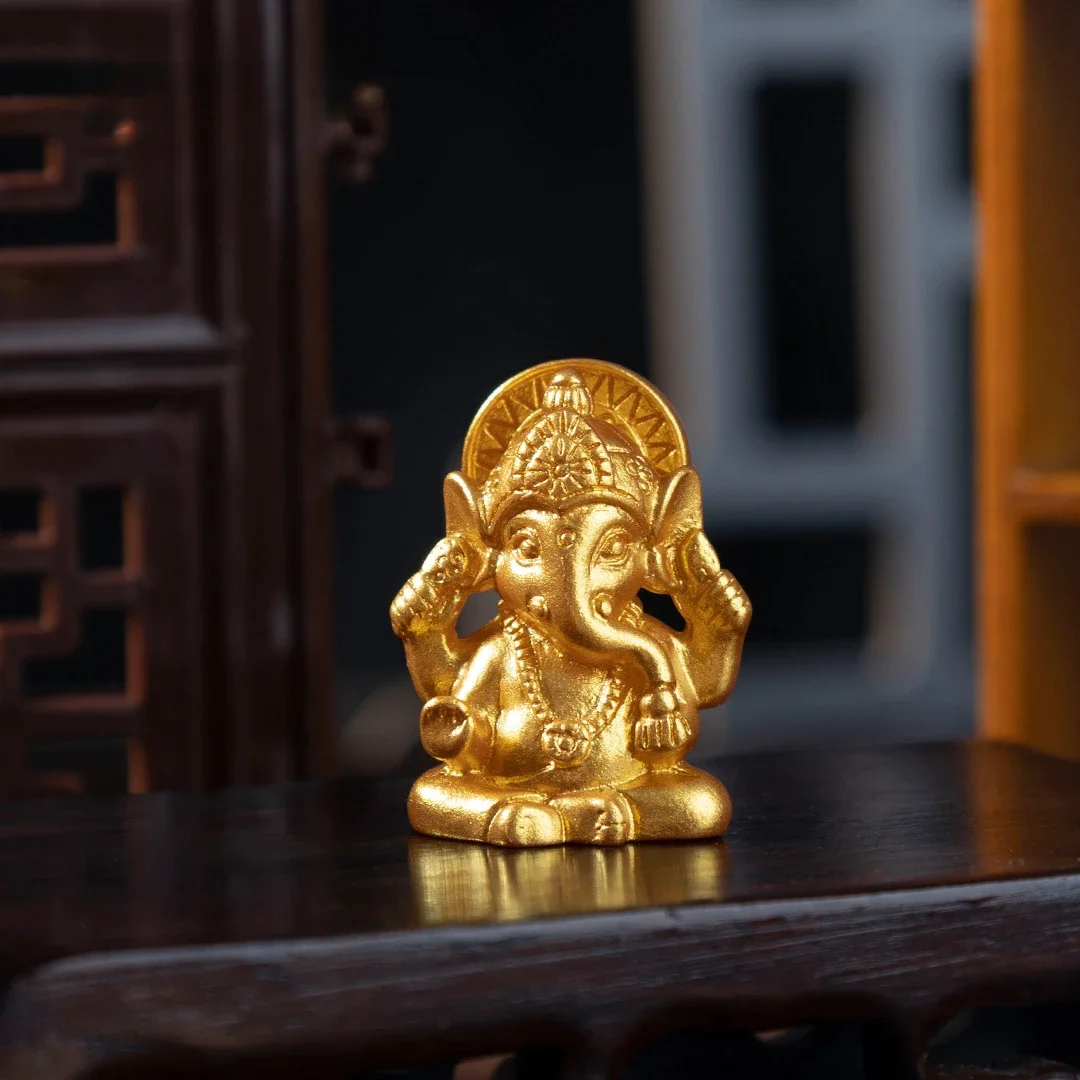 4Pcs Golden Lord Ganesha Elephant God Figurine Resin Buddha Sculpture Hindu Ganesh Home Garden Decoration Religious Art Statues