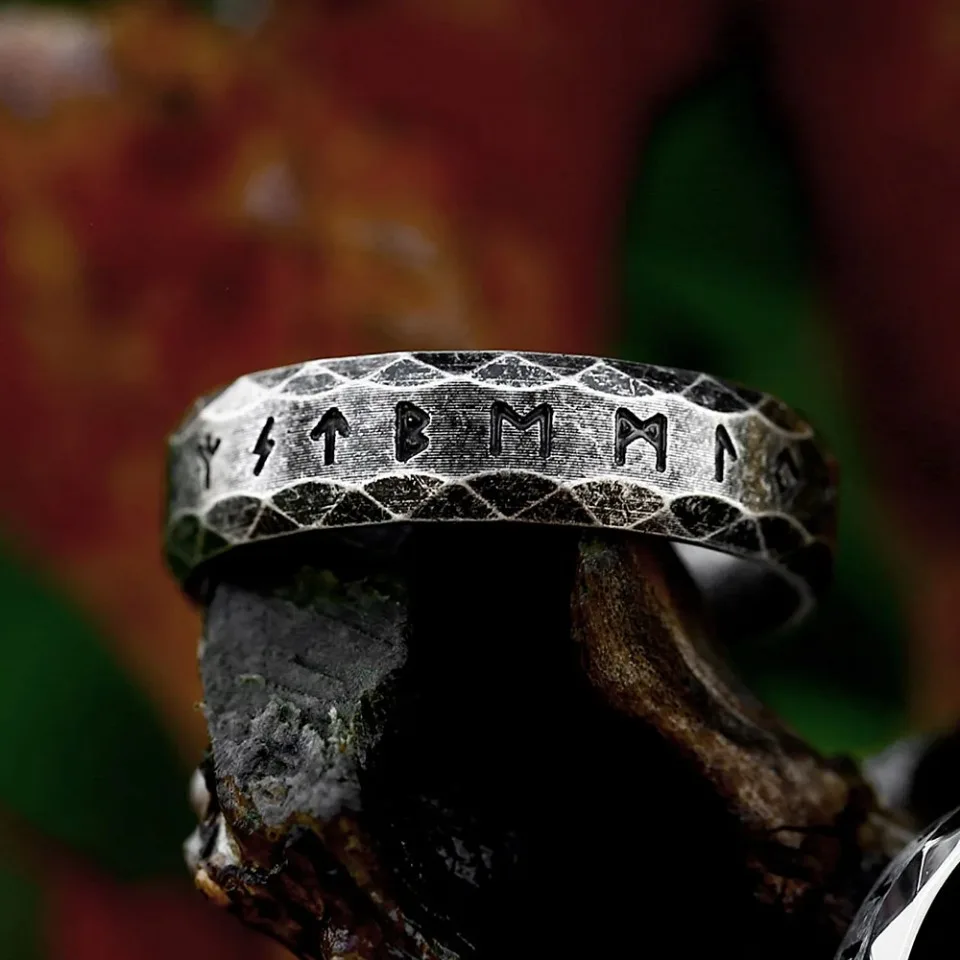 خمر بسيط فايكنغ رون الدائري للرجال النساء 316L الفولاذ المقاوم للصدأ الشمال أودين رون خواتم زوجين خاتم هدايا مجوهرات أنيقة بالجملة #4