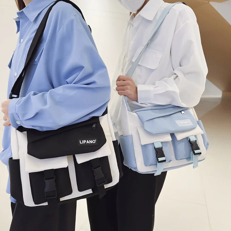 

Korean Fashion Nylon Bag Letter Print Multipockets Shoulder Bag For Women Men Unisex Crossbody Bags School Messenger Bag Book