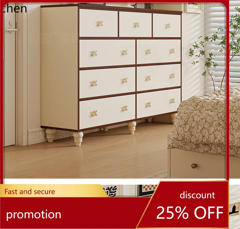 HT Vintage Nine-Drawer Cabinet Bedroom Wall-Mounted Storage Simple Organizer Bedside Living Room Side Cabinet