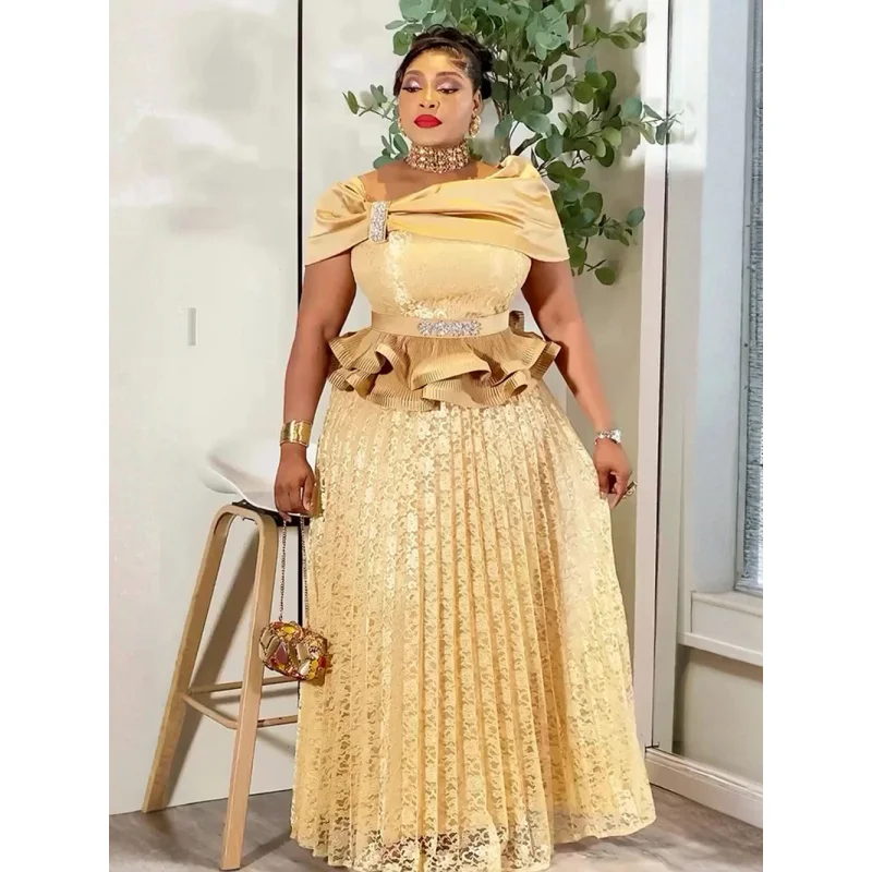 African Dresses For Woman Wedding Elegant Long Dress Sequin Wedding Gowns Elegant Turkey Muslim Plus Size Off Shoulder Robe