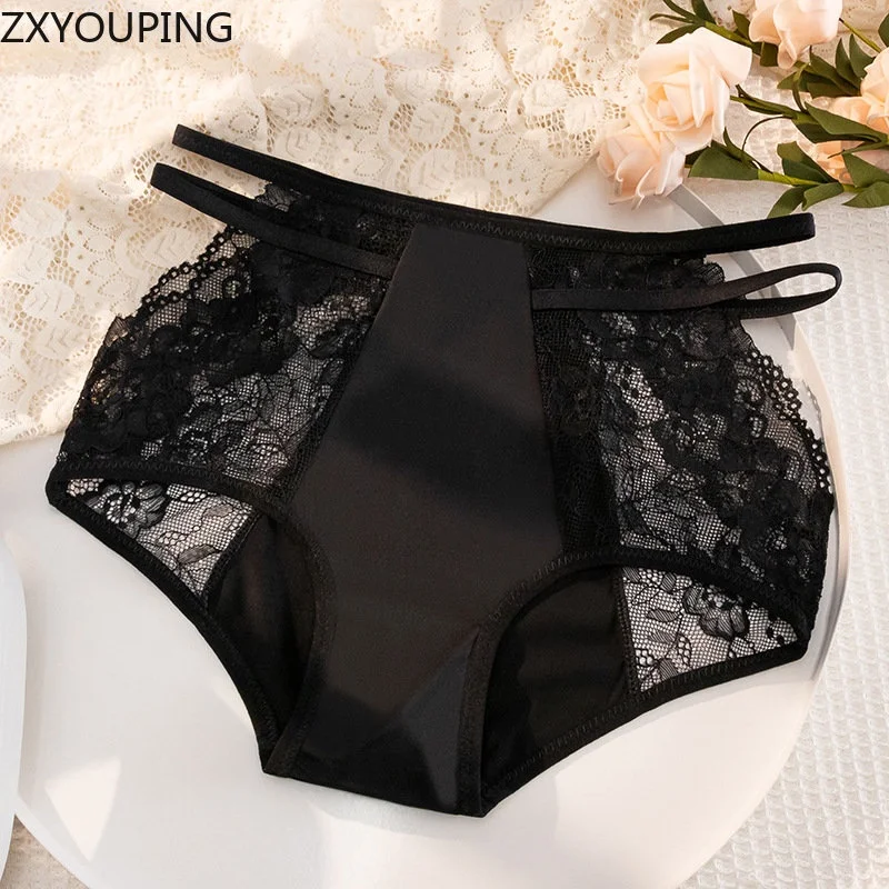 4PCS Plus Size Leopard Print Sexy Lace Panties Ice Silk High Waist Abdominal Seamless Stretch Hollow Panties for Women