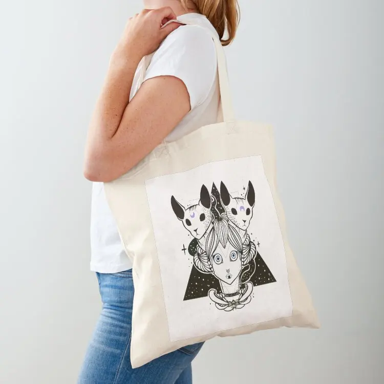 

Weird Girl With Sphynx Cats And Snakes Tote Bag Canvas stote bag shopping bags foldable shoping bag shopping