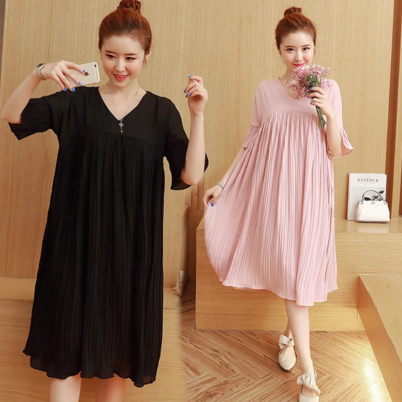 

plus Size Maternity Dress Summer Loose A-Line Chiffon Long Skirt Short Sleeve Pregnancy Dress for Women over 200 Pounds