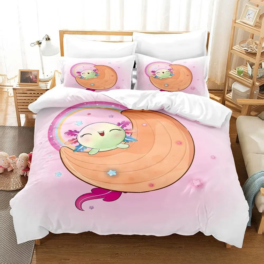 Kawaii animal axolotl conjunto de cama capa adulto criança quarto decoração capa edredão fronha conjunto único gêmeo completo rainha rei tamanho