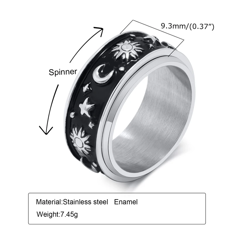 Moon Star Zon Verklaring Spinner Ring Rvs Boho Sieraden Voor Vrouwen Mannen Drop Shipping