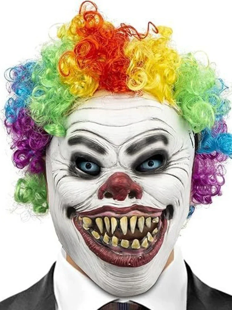 Halloween Horror Mask Funny Clown Curly Afro Synthetic Wigs Rainbow Wig Colorful Clown Wig Crazy Afro Wig Party Costume Prank