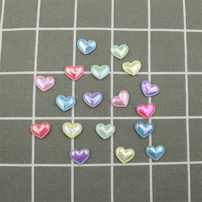 200Pcs 14*18mm Brightening Heart Padded Applique for Hat Clothes Sewing Patches DIY Headwear Clip Bows Decor Accessories Arts