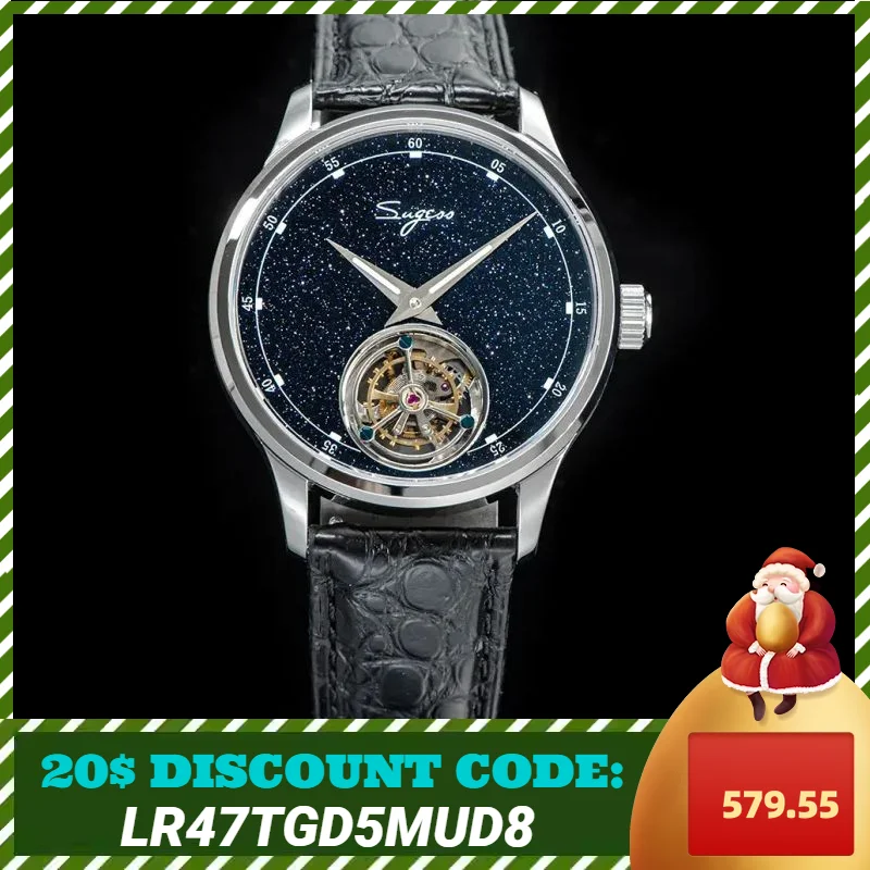 ST8230 Sugess Tourbillon Movement Watch Men Luxury Mechanical Wristwatch Real Blue Stone Glamor Master Clock Reloj 2021 New