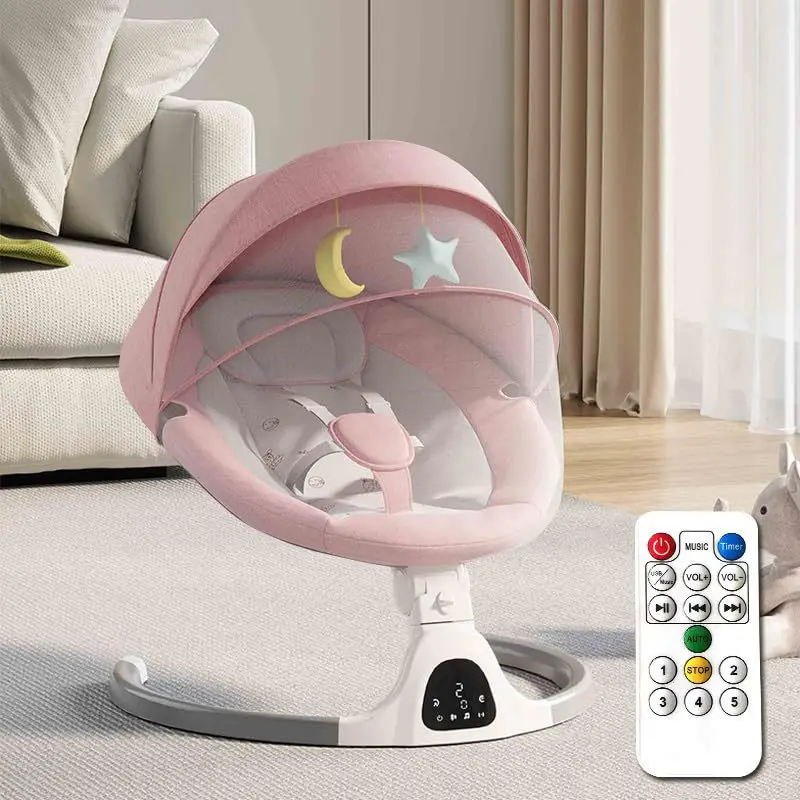 Cadeira de balanço elétrica multifuncional para bebês, bebê cama de balanço, controle remoto, toque Swing, Bluetooth