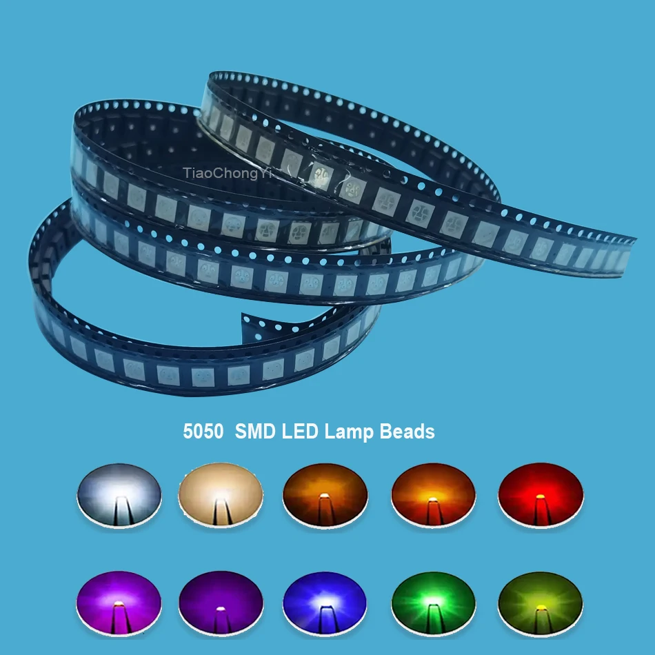 

5050 SMD Светодиодный диодный чип 0,2 Вт Теплый Белый Красный Зеленый Синий Желтый Оранжевый УФ Фиолетовый Розовый RGB DIY PCB Лампа Световые бусины Излучающие