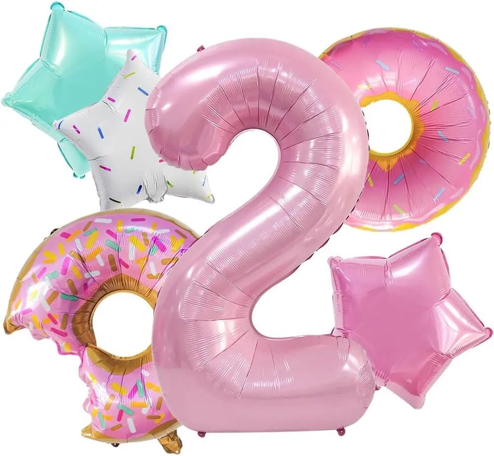 6 Stück Donut-Geburtstagsparty-Dekorationen, 32 Zoll große rosa Zahlenballons 1-9, Set, niedliche festliche Geburtstagsartikel, Überraschungsgeschenk