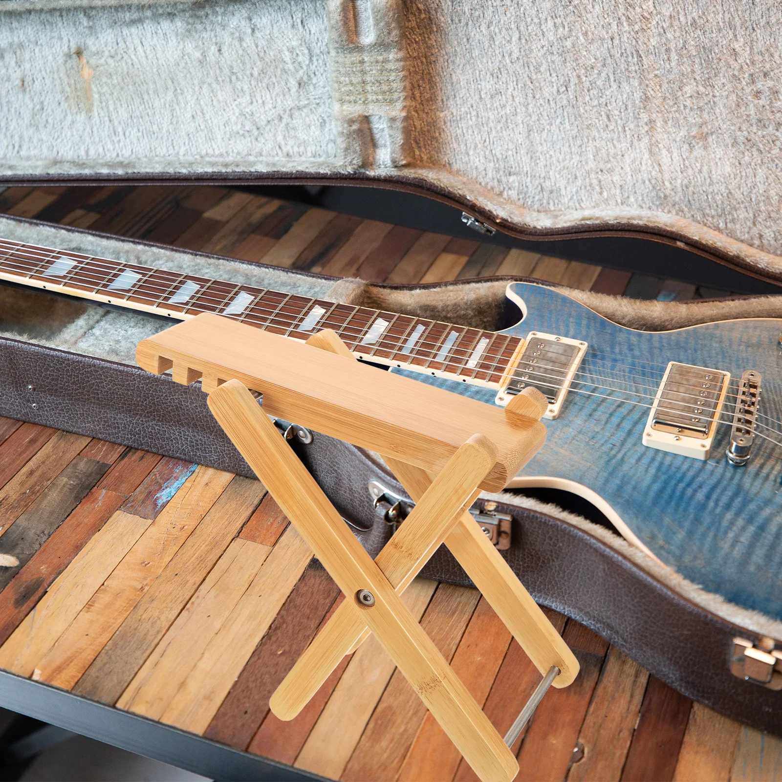 

Guitar Foot Stool Adjustable Height 6 Gears Bamboo Material Stable Design Guitarist Footrest Support Stool Musical Instrument