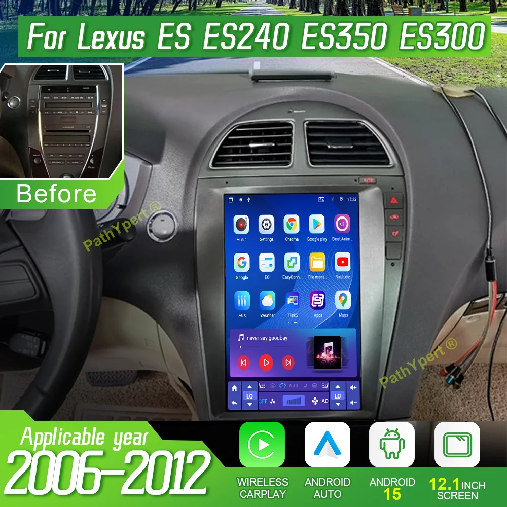 Android 15 Tesla Screen For Lexus ES ES240 ES350 ES300 2006-2012 Car Radio Multimedia Player Wireless Carplay Auto Bluetooth 4G