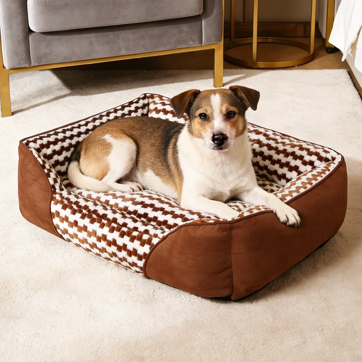 All-Season Dog Bed Mat & Cat Nest Durable Square Pet Beds for Small Medium Dogs Cats Plush Checkered Pattern Pet Sleeping Kennel