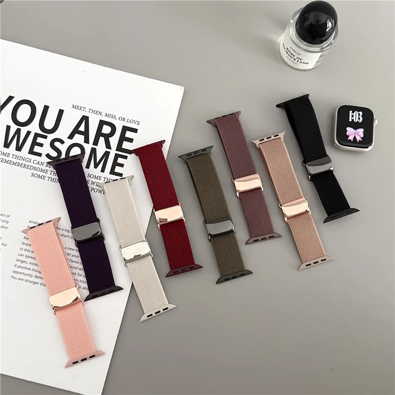 Nylon Magnet Band For Apple Watch 10/11 42/46mm 7/8/9 45/41mm 49mm 44mm 40mm Webbing Simple Business Fashion