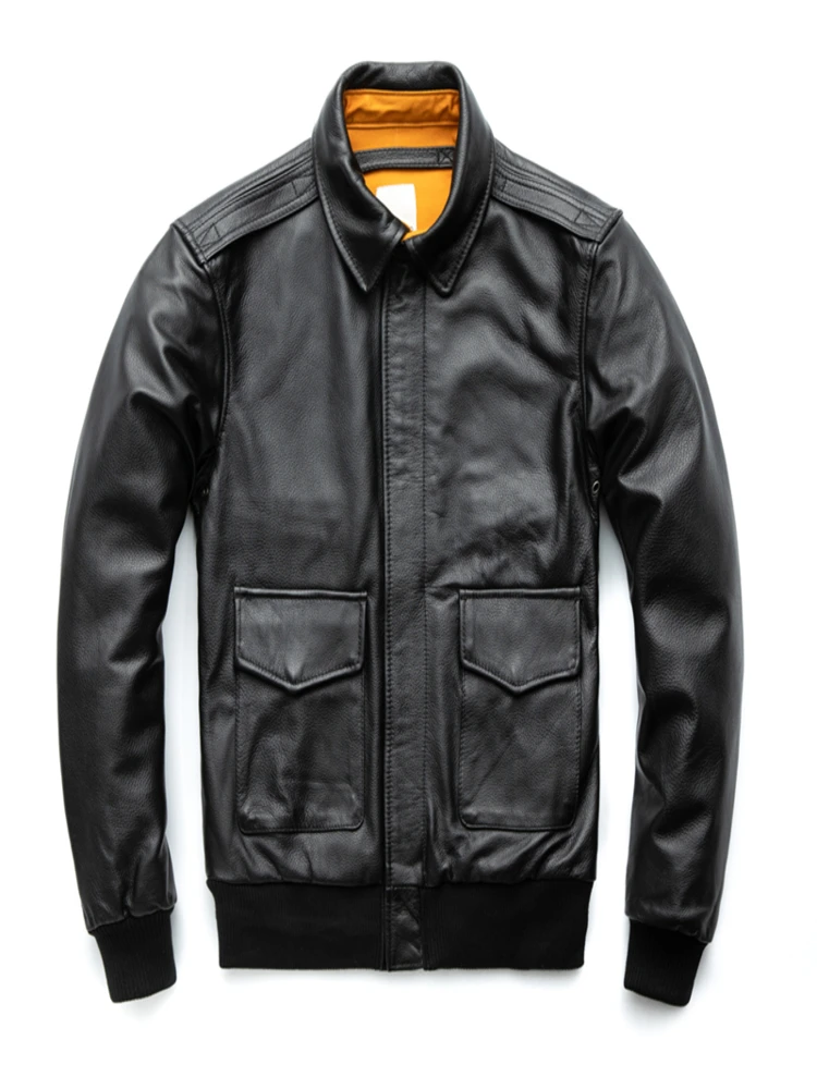 

DHL Free Shipping Men Genuine Leather Jacket Military Pilot s Air Force Black Brown 100% Calf Skin Spring Coat