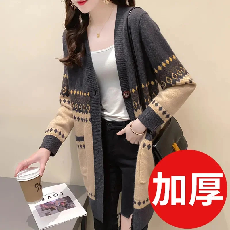 Spring, Autumn Sweater Jacket Women Cardigan Mid-length Knitwear 2025 New Jacquard Button Cardigan Knitted Top Women Button Coat