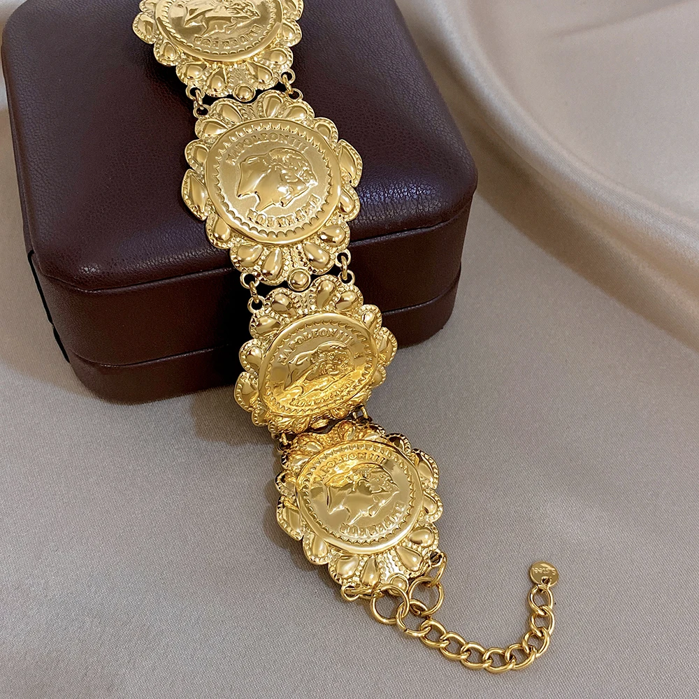 Greatera Classic Carved Human Head Stainless Steel Bangle Gold Color High Quality Popular Versatile Men Women's Bracelet Gifts