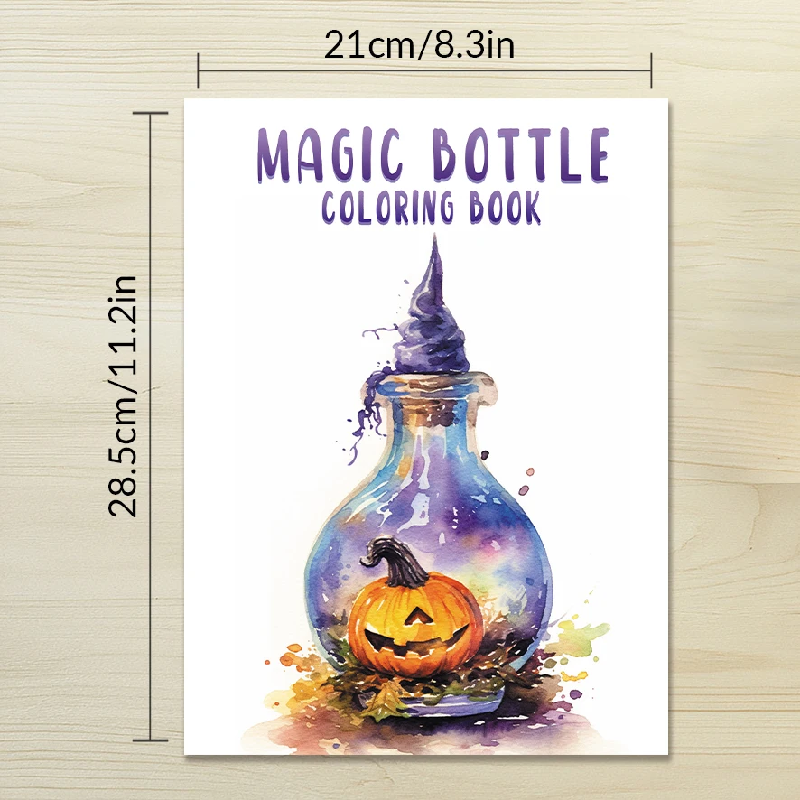 Small World in a Magic Bottle Adult Coloring Book - 8.3x 11.2 Inch 32 Page Coloring Book - Helps Reduce Stress and Ease Emotions