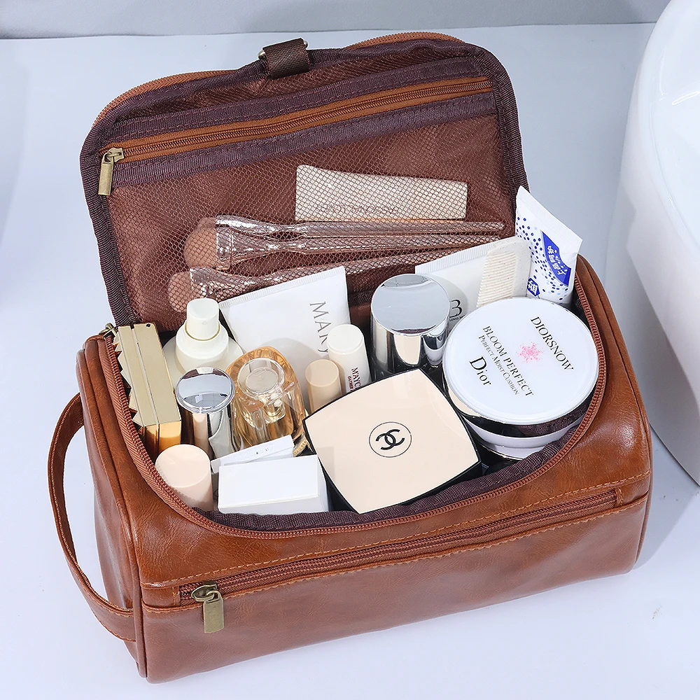 Herren PU Vintage Luxus Toilettentasche Reise-Essentials Business Kosmetik-Make-up-Etui Hängende Aufbewahrungsorganizer Waschtaschen – Detail 2
