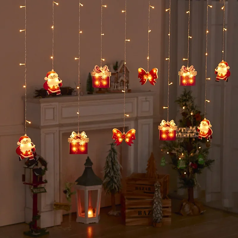 Kerstman Festoen Led String Licht Fairy Gordijn Slinger Kerstverlichting Kerstversiering Voor Huis Slaapkamer Decor Nieuwjaar Lamp