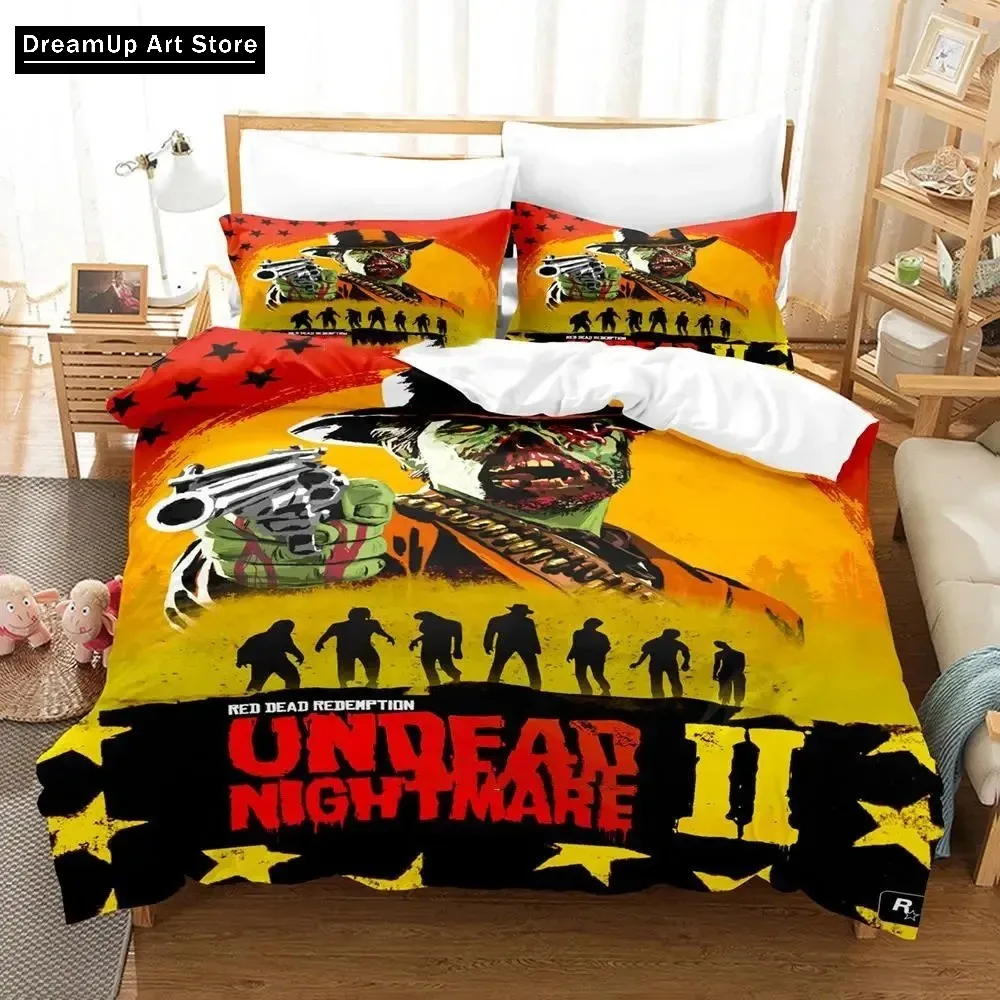 Undead Nightmare Red Dead Redemption Bedding Set Boys Girls Twin Queen Full Size Duvet Cover Pillowcase Bed Adult Bedroom