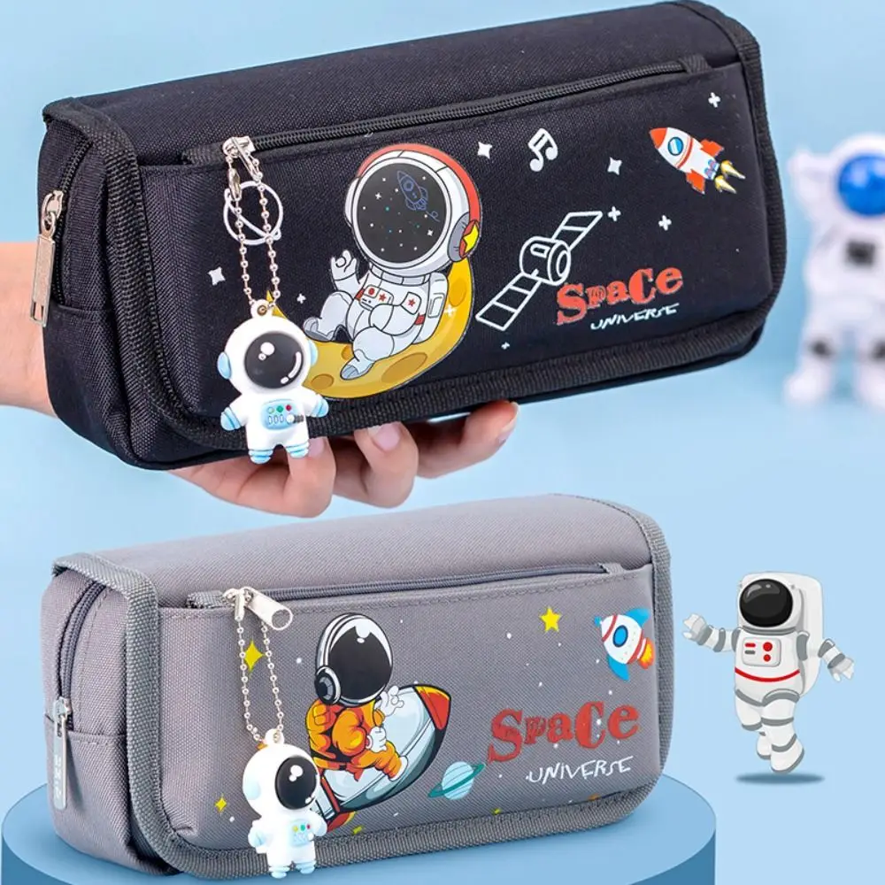 Four/Double layers Pen Bag Astronaut Pattern Large Capacity Pen Box Dirt Resistant Stationery Organizer Students