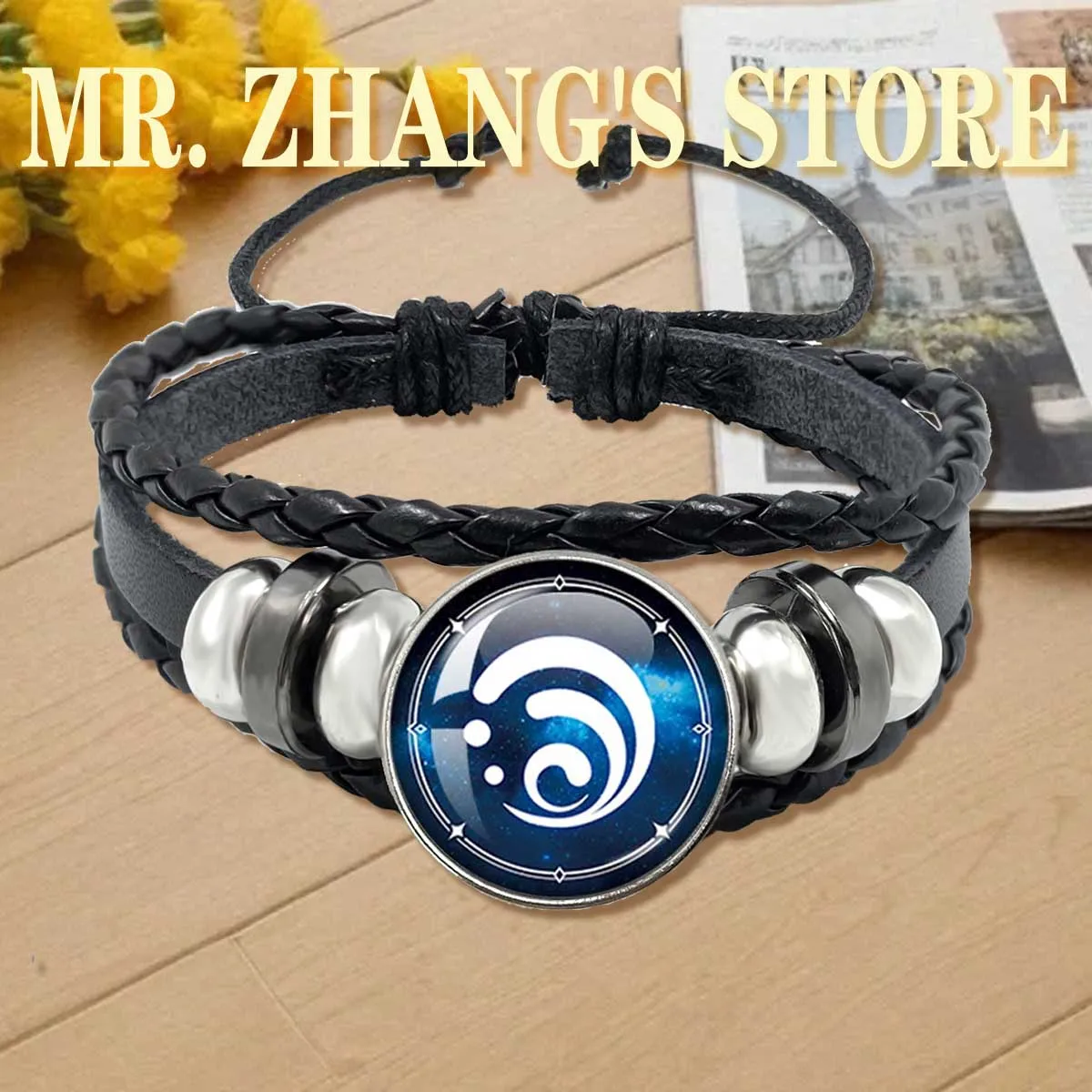 Genshin Impact Game Cosplay Prop Eye of God Multi Layer Leather Rope Bracelet Black Bracelet Jewelry Gift