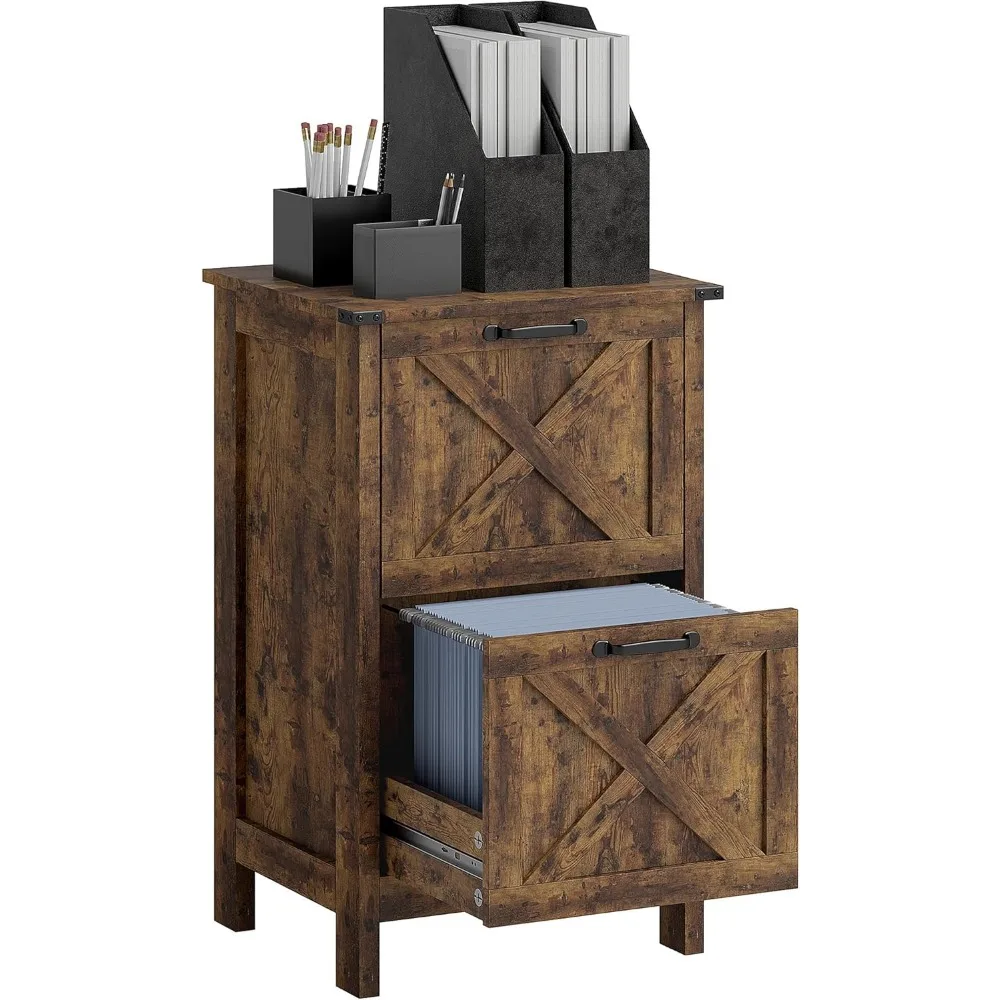 2 Drawer Vertical File Cabinet with Silent Slides, Rustic Farmhouse Filing Cabinet with Barn Doors for A4/Letter Size