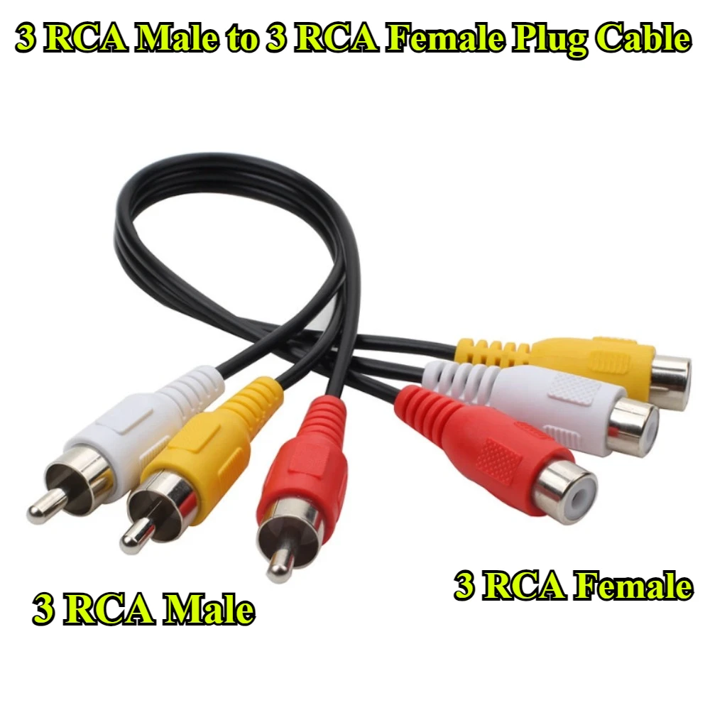 1/2Pcs 0.5m/1m/1.5m/3m/5m/10m 3 RCA Male head to 3 RCA Female Plug Splitter Adapter Cable Audio TV DVD Video Adapter AV Cable