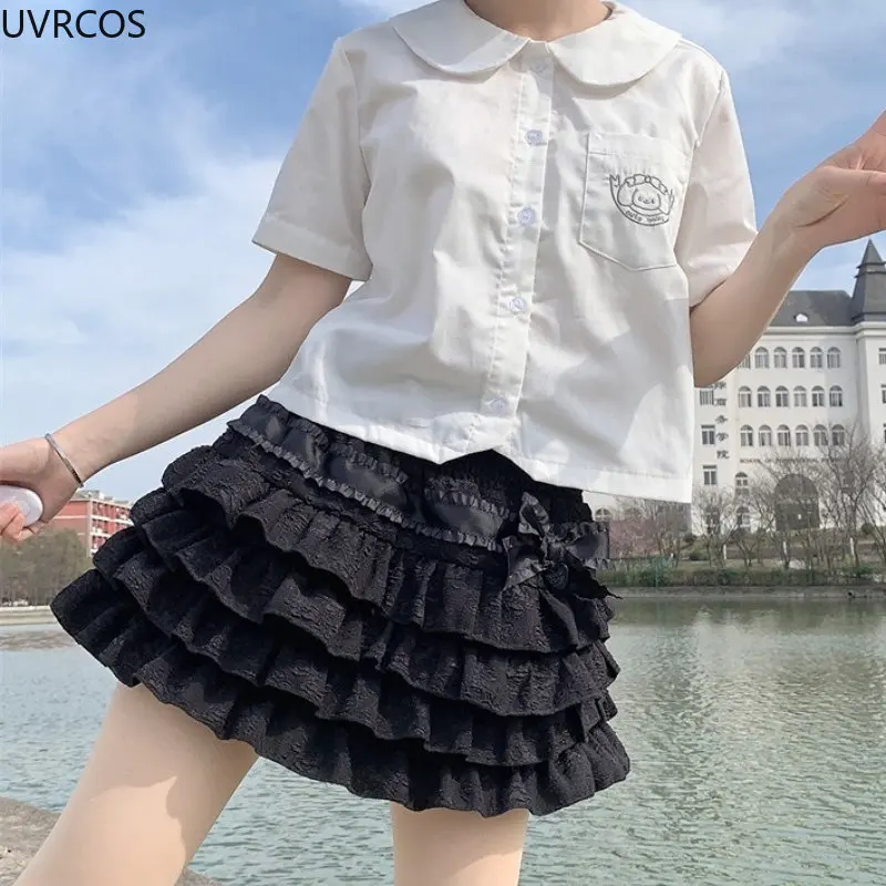 Japanischer Stil kawaii lolita Minirock Frauen Gothic hohe Taille Rüschen Stufen röcke süße girly Sommer Harajuku y2k kurzen Rock