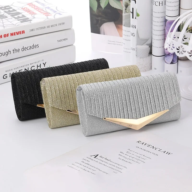 Fashion Elegant Evening Clutch Bag for Women Flip Wedding Party Banquet Long Purse Glitter Ladies Chain Shoulder Bag Handbag