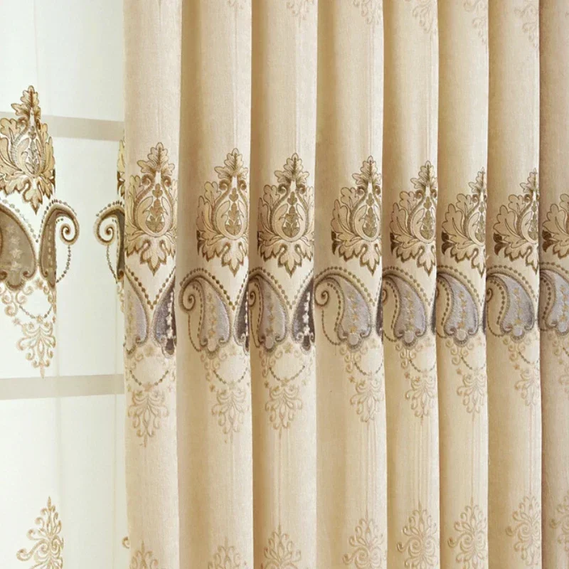 

European High-end Chenille Embroidered Curtains for Living Room Bedroom Floor-to-ceiling Balcony Blackout Curtains Bay Window