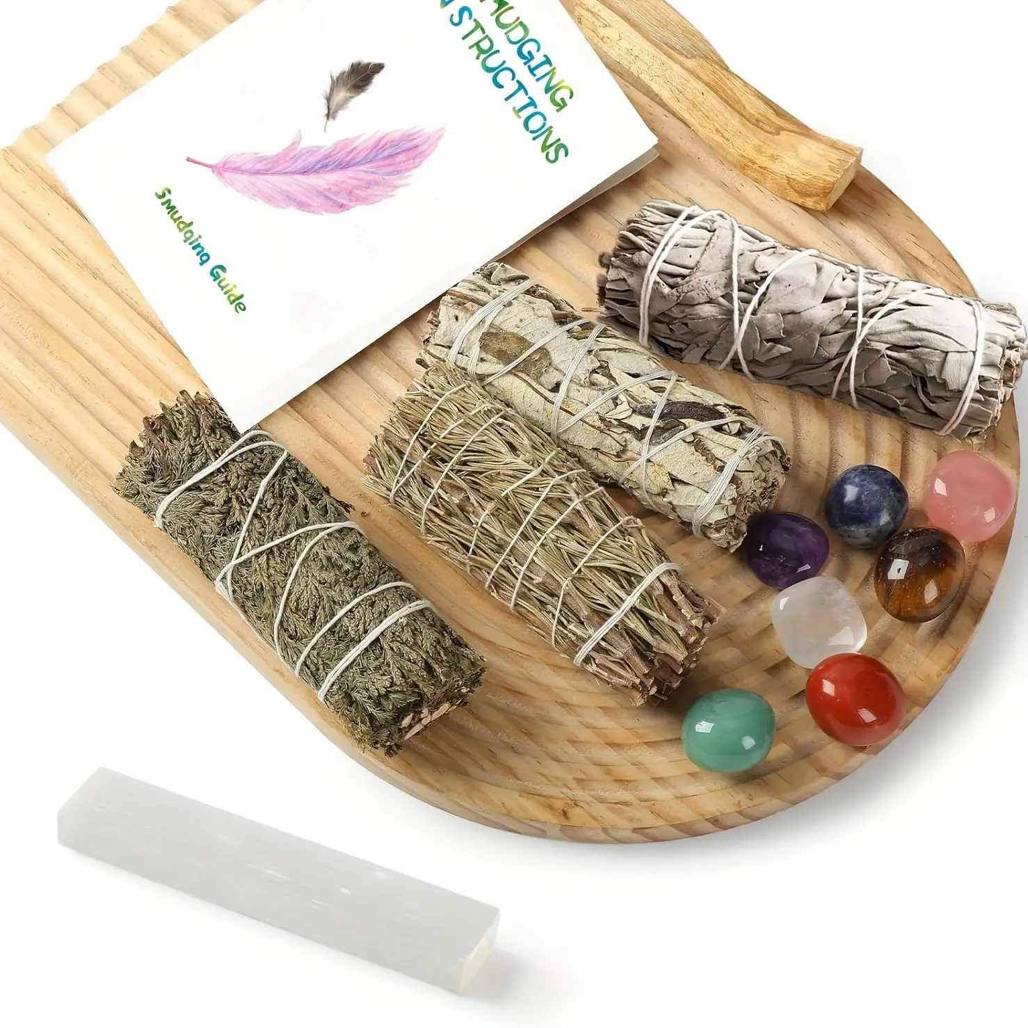 Teacher Appreciation Sage Smudge Wand Gift Set with 7 Chakra Crystals, Selenite Wand & Palo Santo, 4 Inch Smudge Kit for Space Cleansing, Fall Home Decor & Spiritual Wellness