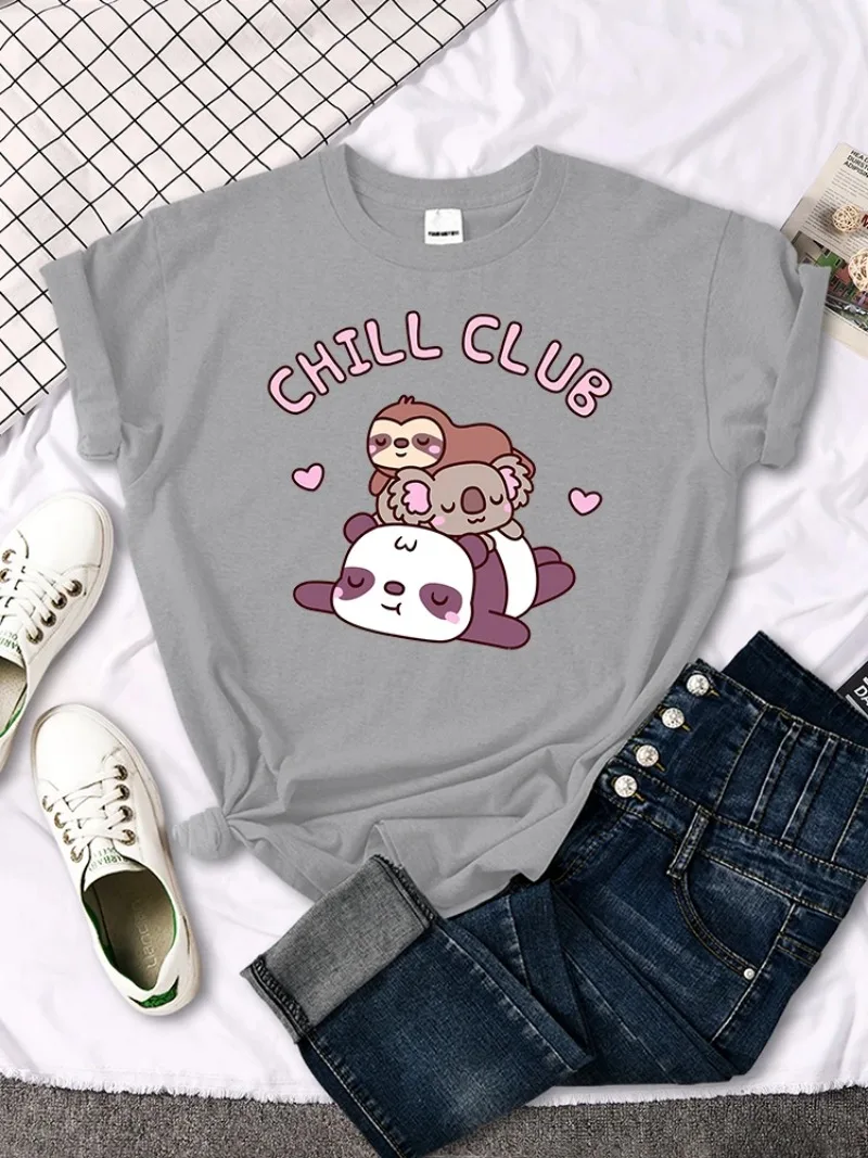 T-Shirt Females Kawaii Cartoon Graphic Tops Womans Sports Oversize Harajuku Funny Girls T-Shirts Panda Koala Sloth Cute Printed