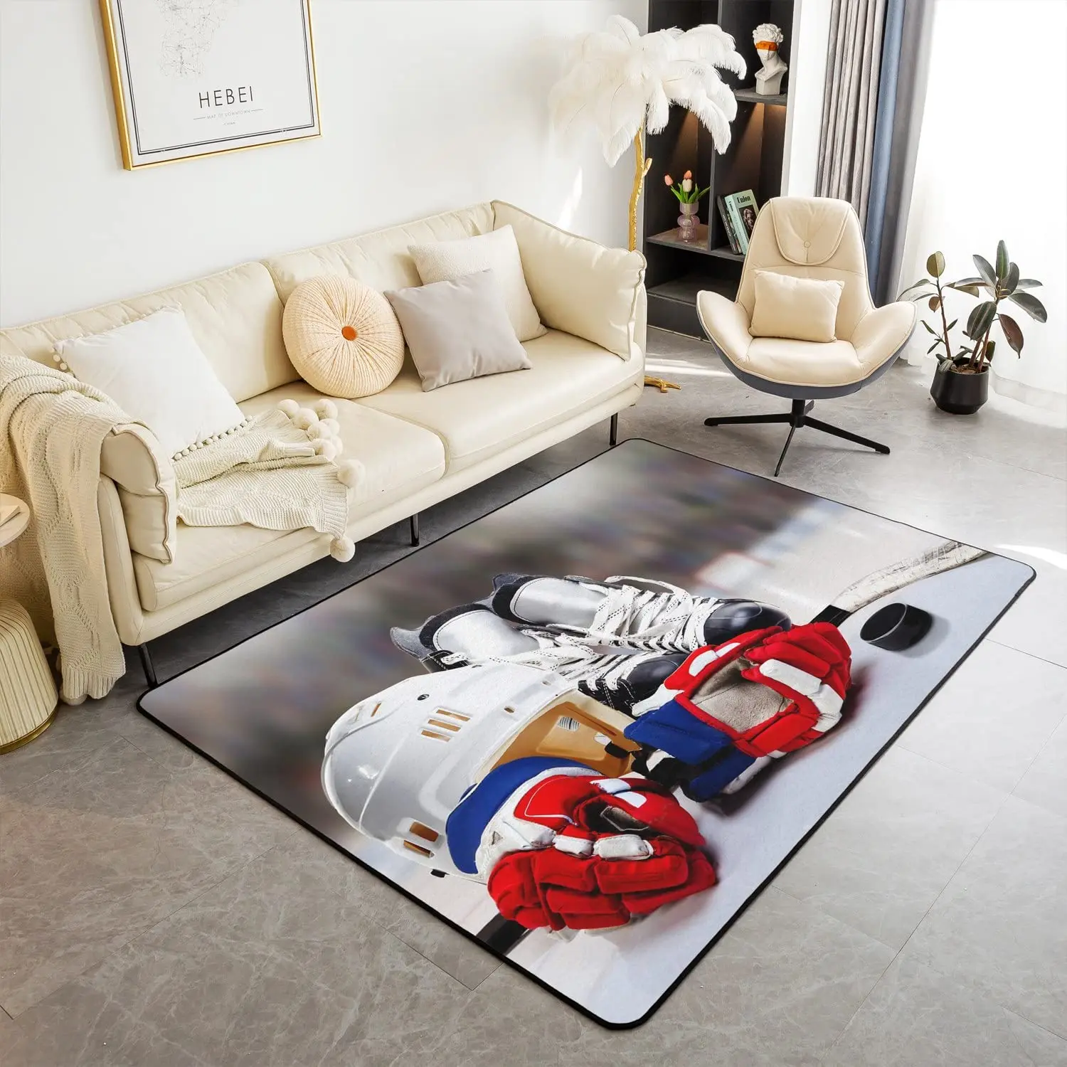 부드러운 겨울 스포츠 실내 바닥 매트, 아이스 하키 카펫, 하키 선수 구역 러그, 소년 십대 침실 침대 옆 거실 도어 매트