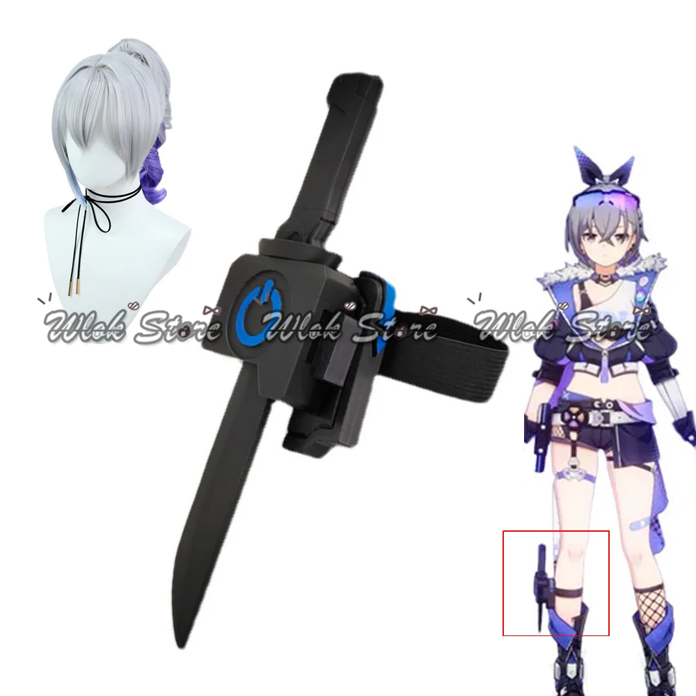 

Honkai Star Rail Silver Wolf Cosplay Weapon Prop Dagger Halloween Party Roleplay Accessory Silver Grey Blue Purple Gradient Wig