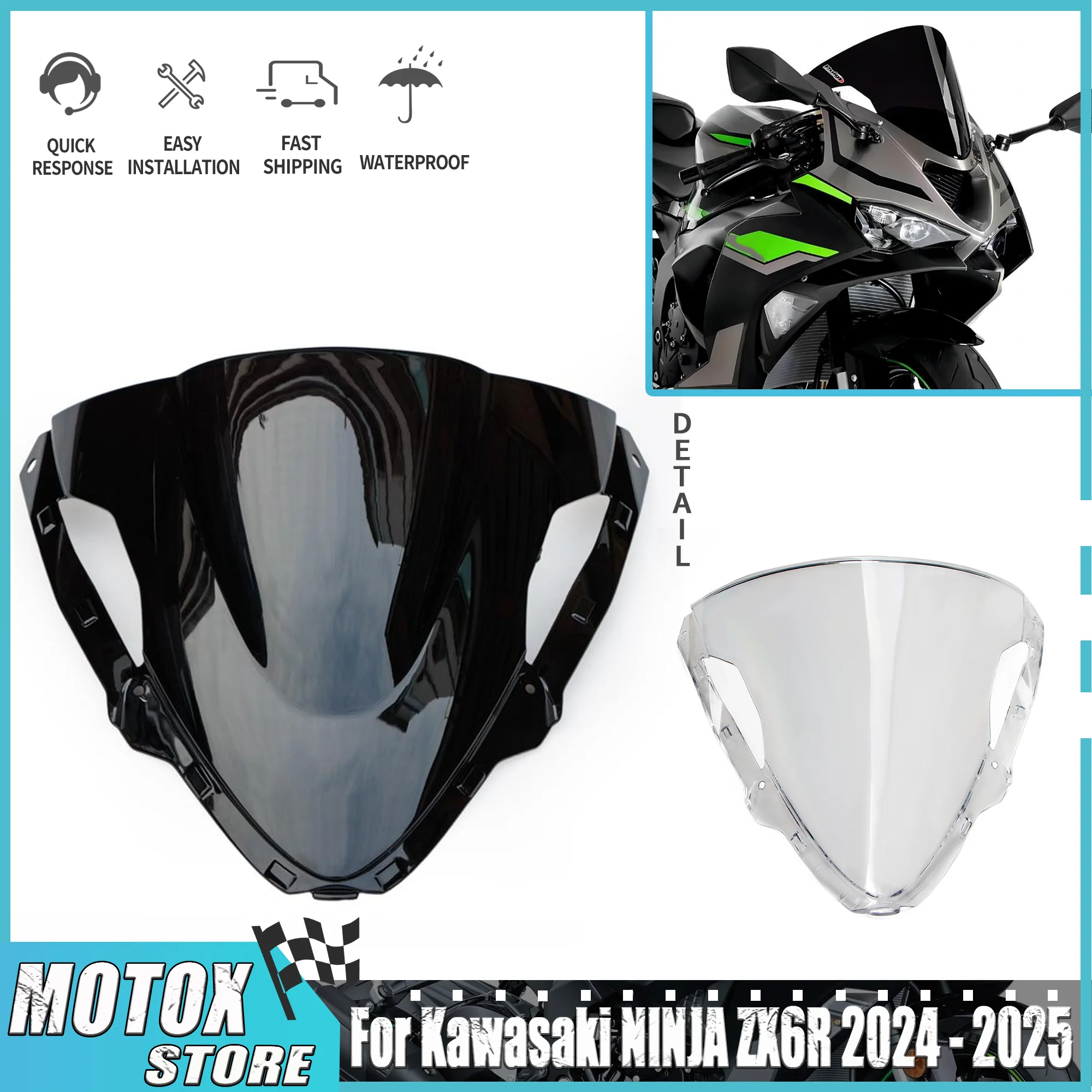 

Лобовое стекло с двойным пузырьком для мотоцикла ZX-6R, подходит для Kawasaki NINJA ZX6R 2024-2025